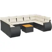 vidaXL 10-delige loungeset voor de tuin met kussens, zwart, polyrotan