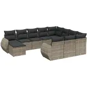vidaXL 11-delige loungeset voor de tuin met kussens, grijs, polyrotan