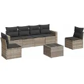 vidaXL 7-delige Loungeset met kussens poly rattan lichtgrijs