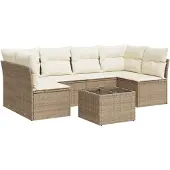 vidaXL 7-delige Loungeset met kussens poly rattan beige