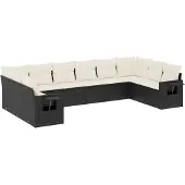 vidaXL 10-delige loungeset voor de tuin met kussens, zwart, polyrotan