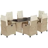 vidaXL 7-delige tuinset met kussens, beige, van polyrotan