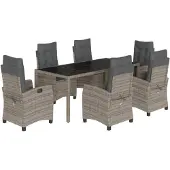vidaXL 7-delige tuinset met kussens, grijs, polyrotan