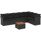 vidaXL 8-delige tuinmeubelset met kussens, zwart, polyrotan