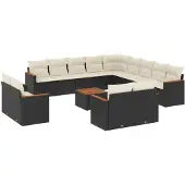 vidaXL 14-delige Loungeset met kussens poly rattan zwart