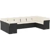 vidaXL 10-delige Loungeset met kussens poly rattan zwart