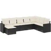 vidaXL 8-delige Loungeset met kussens poly rattan zwart