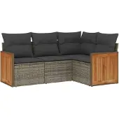 vidaXL 4-delige loungeset voor de tuin met kussens, grijs, polyrotan