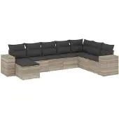 vidaXL 8-delige tuinmeubelset met kussens, lichtgrijs, polyrotan