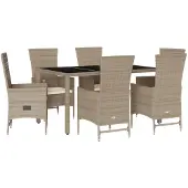 vidaXL 7-delige Tuinset met kussens poly rattan beige