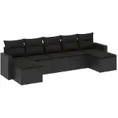 vidaXL 7-delige Loungeset met kussens poly rattan zwart