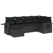 vidaXL 6-delige tuinmeubelset met kussens, zwart, polyrotan
