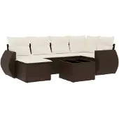 vidaXL 7-delige Loungeset met kussens poly rattan bruin