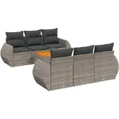 vidaXL 7-delige tuinmeubelset met kussens, grijs, polyrotan