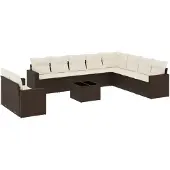 vidaXL 11-delige Loungeset met kussens poly rattan bruin