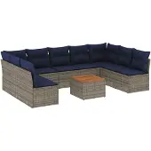 vidaXL 10-delige loungeset voor de tuin met kussens, grijs, polyrotan