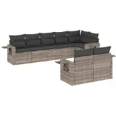 vidaXL 8-delige tuinmeubelset met kussens, lichtgrijs, polyrotan