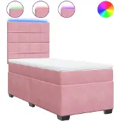 vidaXL Boxspring met matras fluweel roze 90x190 cm