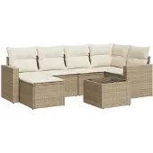 vidaXL 7-delige Loungeset met kussens poly rattan beige