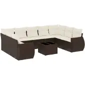 vidaXL 10-delige Loungeset met kussens poly rattan bruin