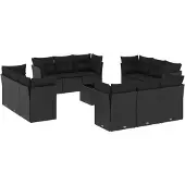 vidaXL 13-delige Loungeset met kussens poly rattan zwart