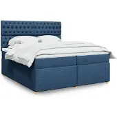 vidaXL Boxspring met matras stof blauw 200x200 cm