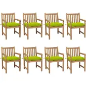 vidaXL Tuinstoelen 8 st met heldergroene kussens massief teakhout