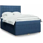 vidaXL Boxspring met matras stof blauw 140x200 cm