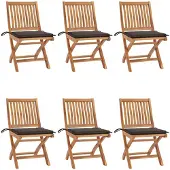 vidaXL Klapstoelen met kussens, 6 stuks, massief teakhout