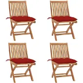 vidaXL Klapstoelen met kussens, 4-delig, massief teak hout