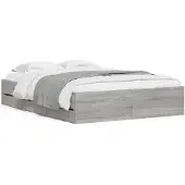 vidaXL Bedframe met lades bewerkt hout grijs sonoma eiken 120x190 cm