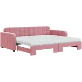 vidaXL Slaapbank onderschuifbed en matrassen 90x200 cm fluweel roze