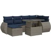 vidaXL 7-delige tuinmeubelset met kussens, grijs, polyrotan, acaciahout