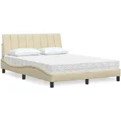 vidaXL Bed met matras "Hanko" stof crèmekleurig 140x190 cm