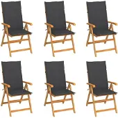 vidaXL Klapstoelen, set van 6, met antracietkleurige kussens, gemaakt van massief teakhout