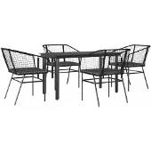 vidaXL 5-delige Tuinset met kussens poly rattan glas zwart
