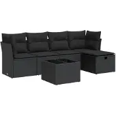 vidaXL 6-delige tuinmeubelset met kussens, zwart, polyrotan