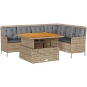 vidaXL 2-delige Loungeset met kussens poly rattan beige