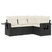vidaXL 4-delige tuinmeubelset met kussens, zwart, polyrotan