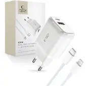Tech-Protect C20W netadapter met 2 poorten, Pd20W/Qc3.0 + Lightning-kabel, wit