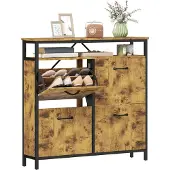 HOMCOM Flip-down Shoe Cabinet-Spanplatte, Stahl-98L x 24B x 95H cm-Rustikal-Braun