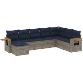 vidaXL 8-delige tuinmeubelset met kussens, grijs, polyrotan