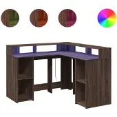 vidaXL LED-bureau, bruin, eikenlook, 130x130x91 cm, houtvezel