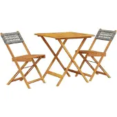 vidaXL 3-delige Bistroset poly rattan en massief hout grijs
