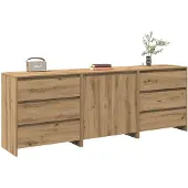 vidaXL 3-delige Dressoirs bewerkt hout artisanaal eikenkleur