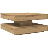 vidaXL Salontafel 360 graden draaibaar 70x70x34,5 cm artisanaal eiken