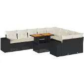 vidaXL 10-delige loungeset voor de tuin met kussens, zwart, polyrotan