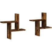 vidaXL Wandschappen 2 st 38x12x38 cm bewerkt hout gerookt eikenkleurig