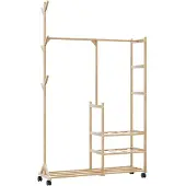 vidaXL Kledingrek met schappen en wielen 100x38x175,5 cm bamboe