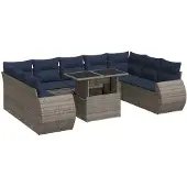 vidaXL 10-delige loungeset voor de tuin met kussens, grijs, polyrotan, acaciahout